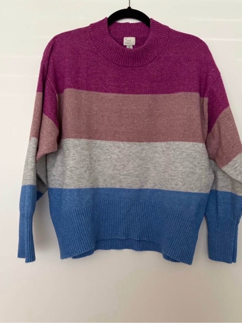 a new day Striped Crewneck Sweater in Magenta, Mauve, Gray & Blue